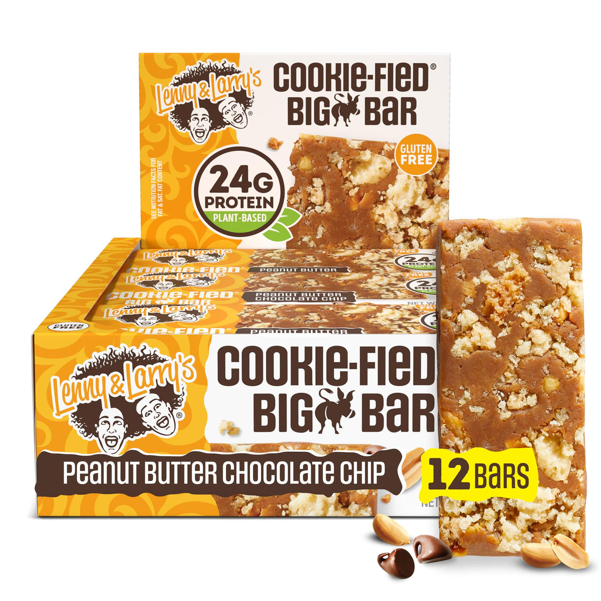 Lenny & Larry's empaque frontal del Cookie-fied BIG BAR mostrando información clave