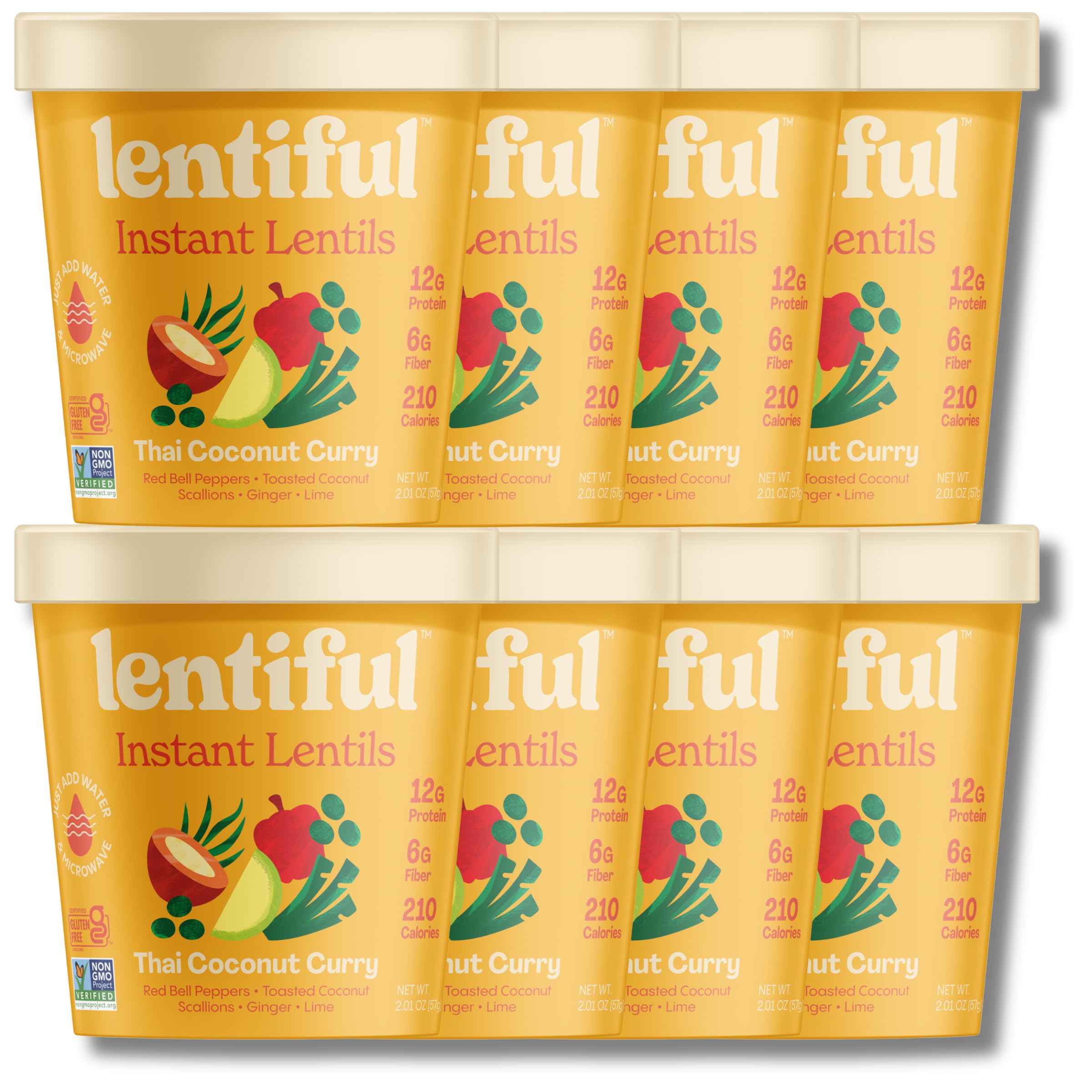 Lentiful taza frontal mostrando envase y marca, comodidad para llevar