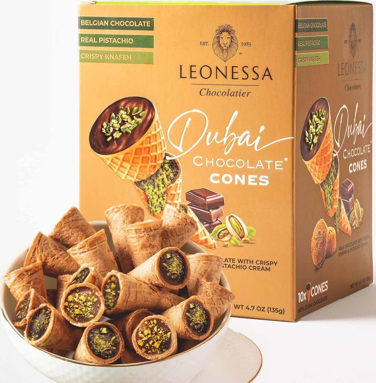 Leonessa cono de chocolate frontal mostrando acabado lujoso y apetitoso