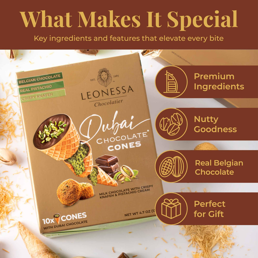 Leonessa vista de pistachos e ingredientes que resaltan sabor y calidad