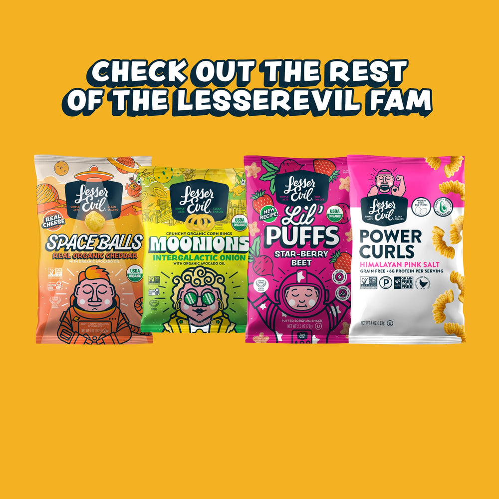 Lesserevil etiqueta de ingredientes orgánicos evidenciando limpieza