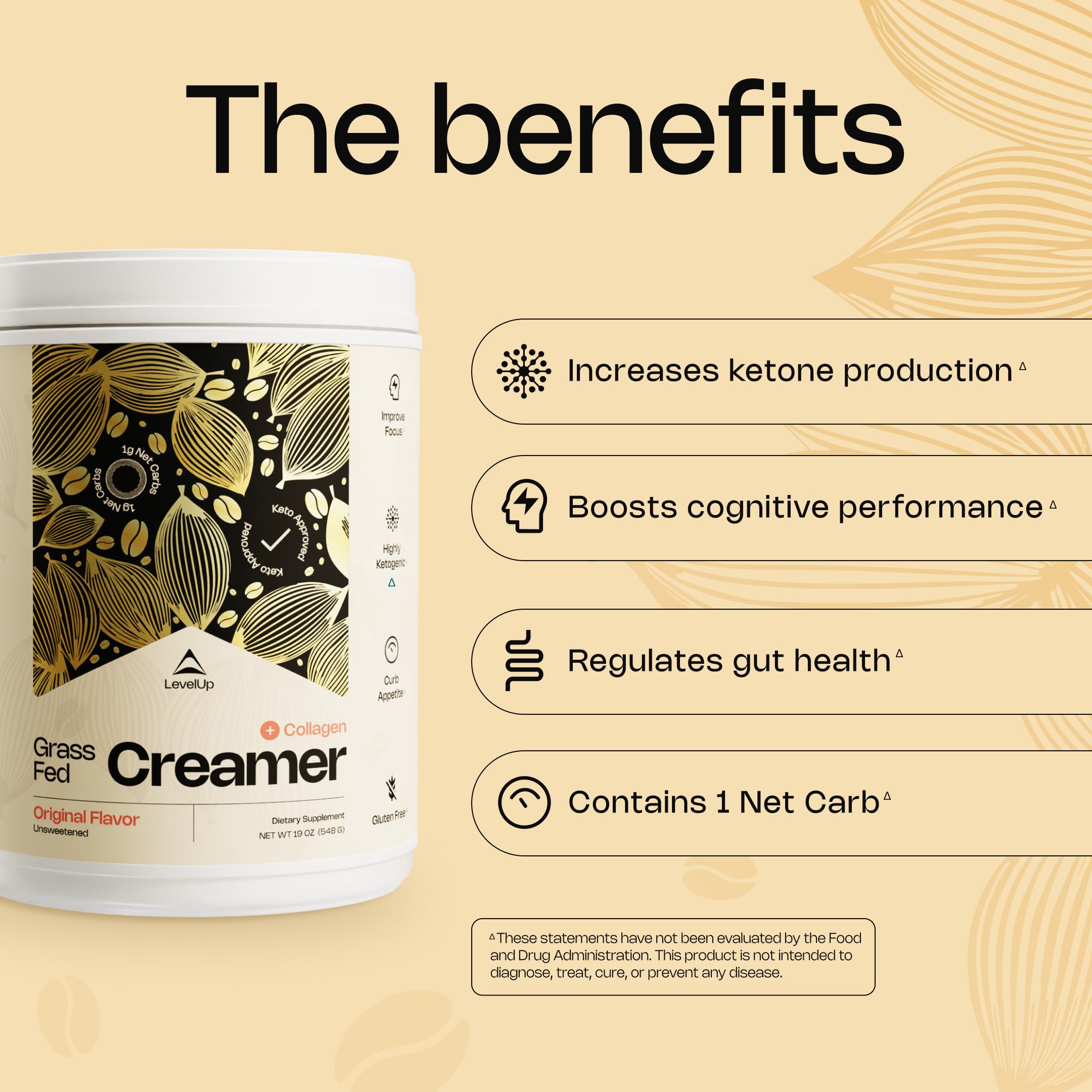 LevelUp creamer detalle de etiqueta con ingredientes y origen