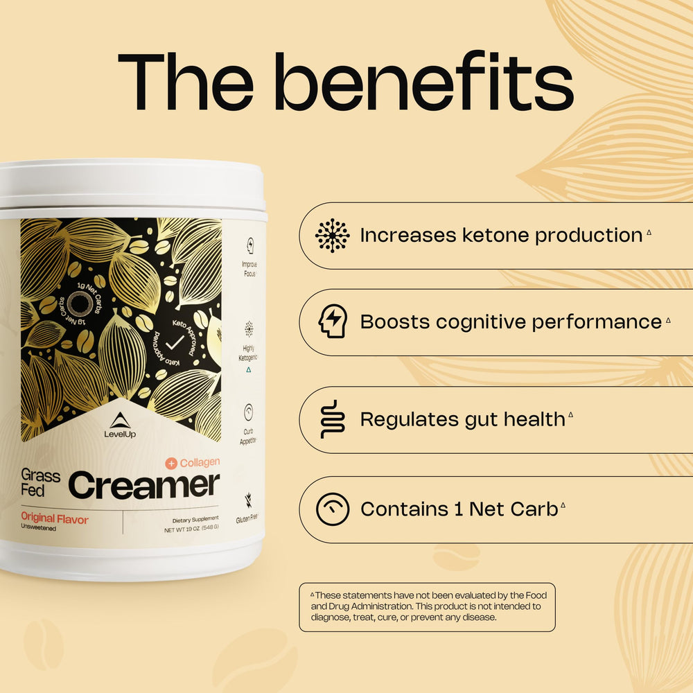 LevelUp creamer detalle de etiqueta con ingredientes y origen