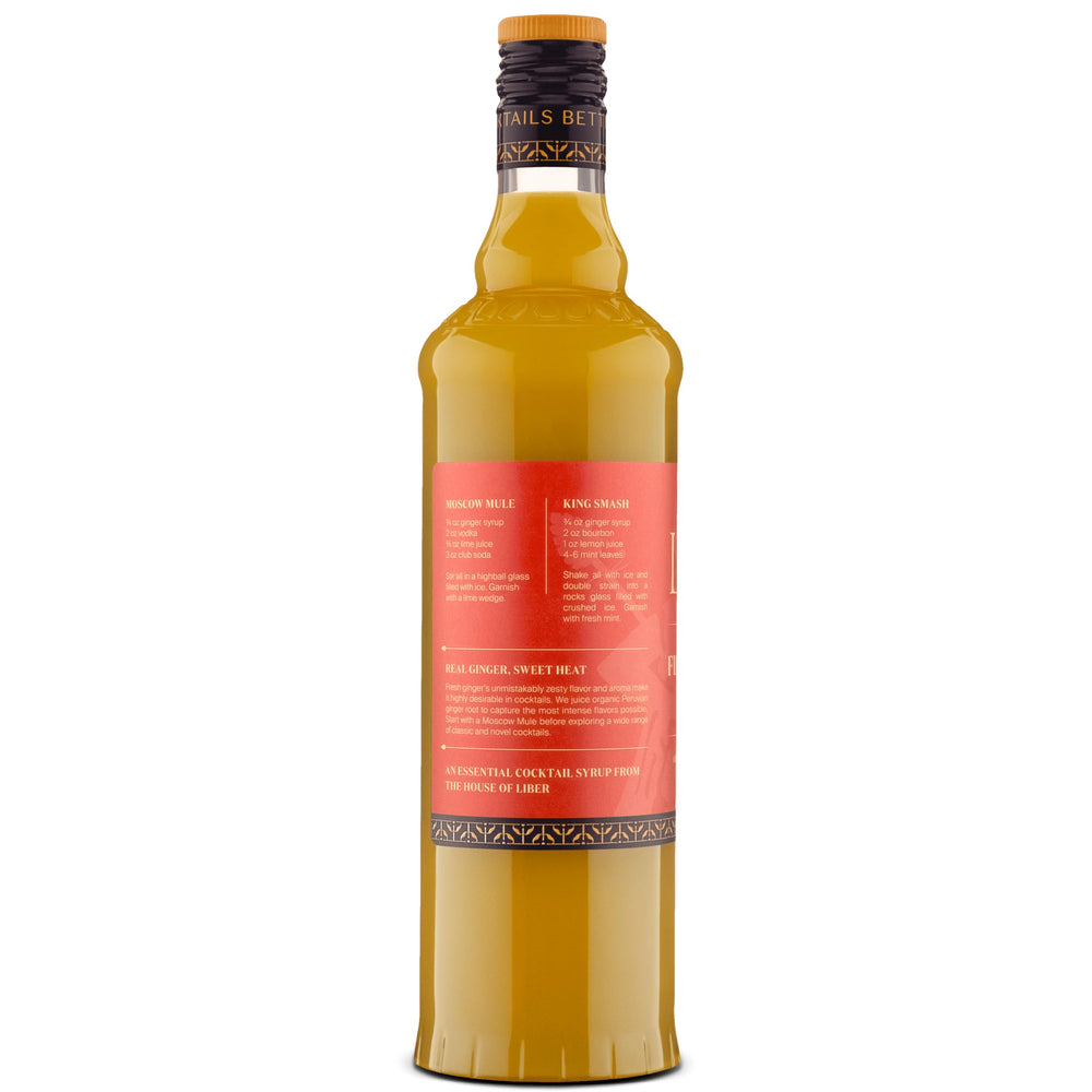 Liber & Co. etiqueta con información de 50% jugo de jengibre orgánico