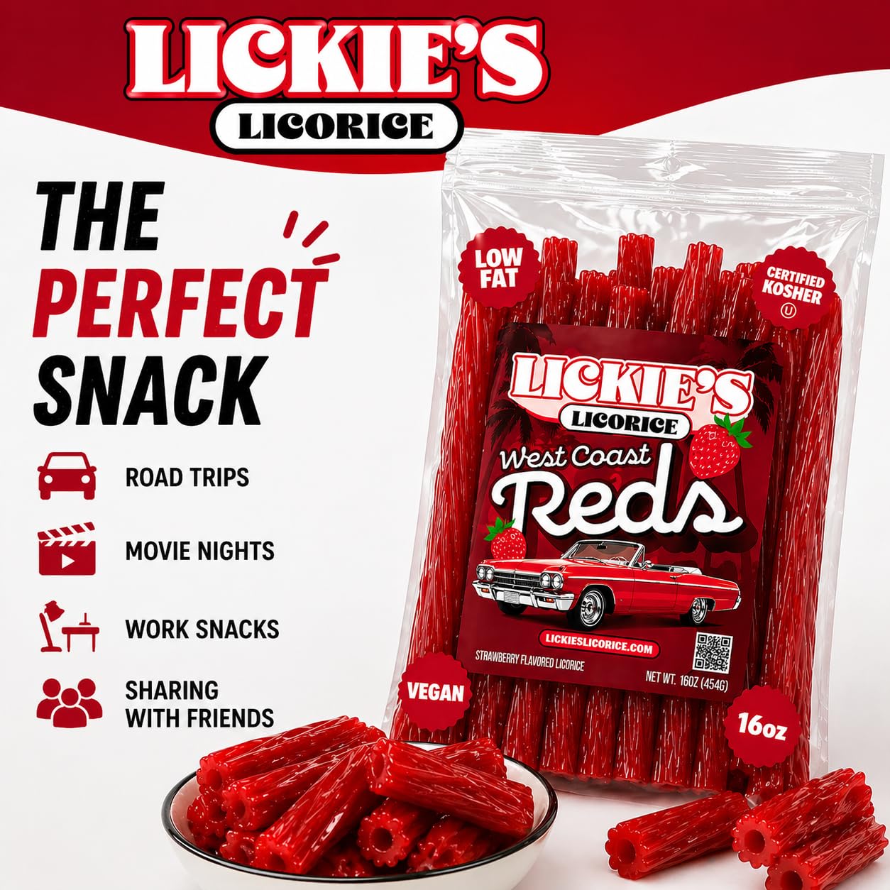 Lickies Licorice giros en mano para mostrar escala y porción generosa
