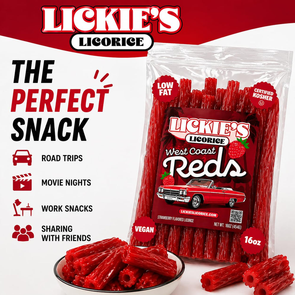 Lickies Licorice giros en mano para mostrar escala y porción generosa