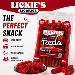 Lickies Licorice giros en mano para mostrar escala y porción generosa