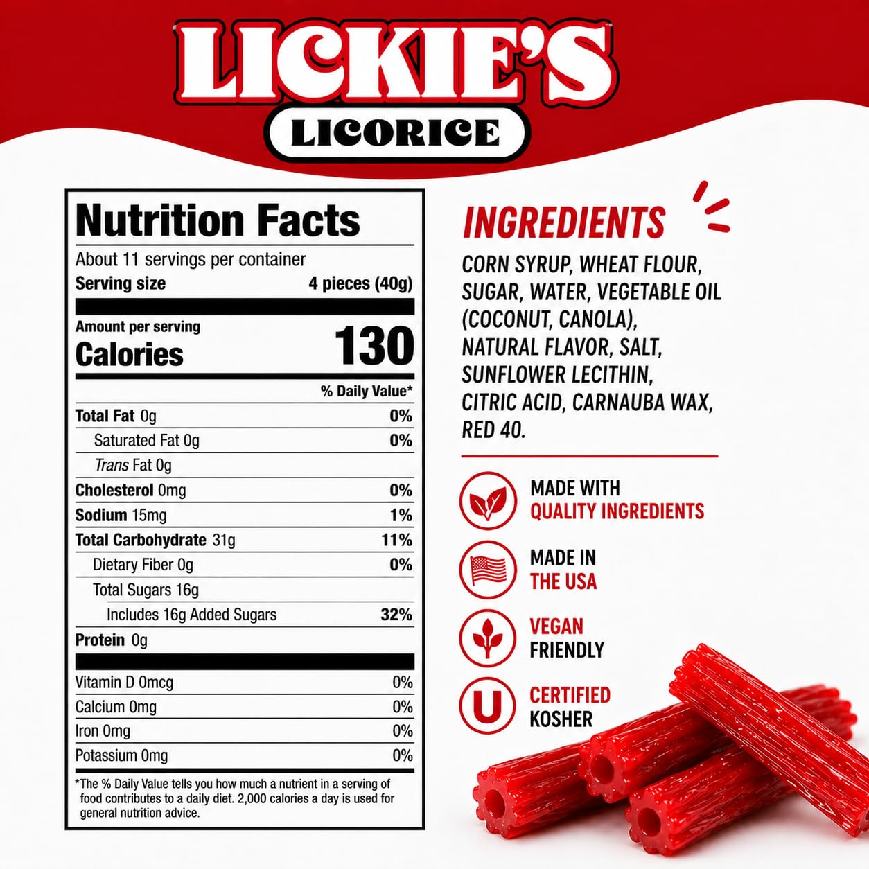 Lickies Licorice primer plano del brillo y acabado apetecible de los giros
