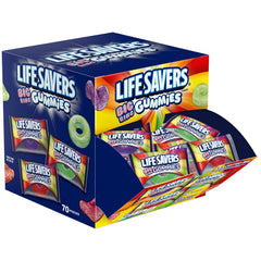 Life Savers caja frontal mostrando 70 gomitas para almacenamiento