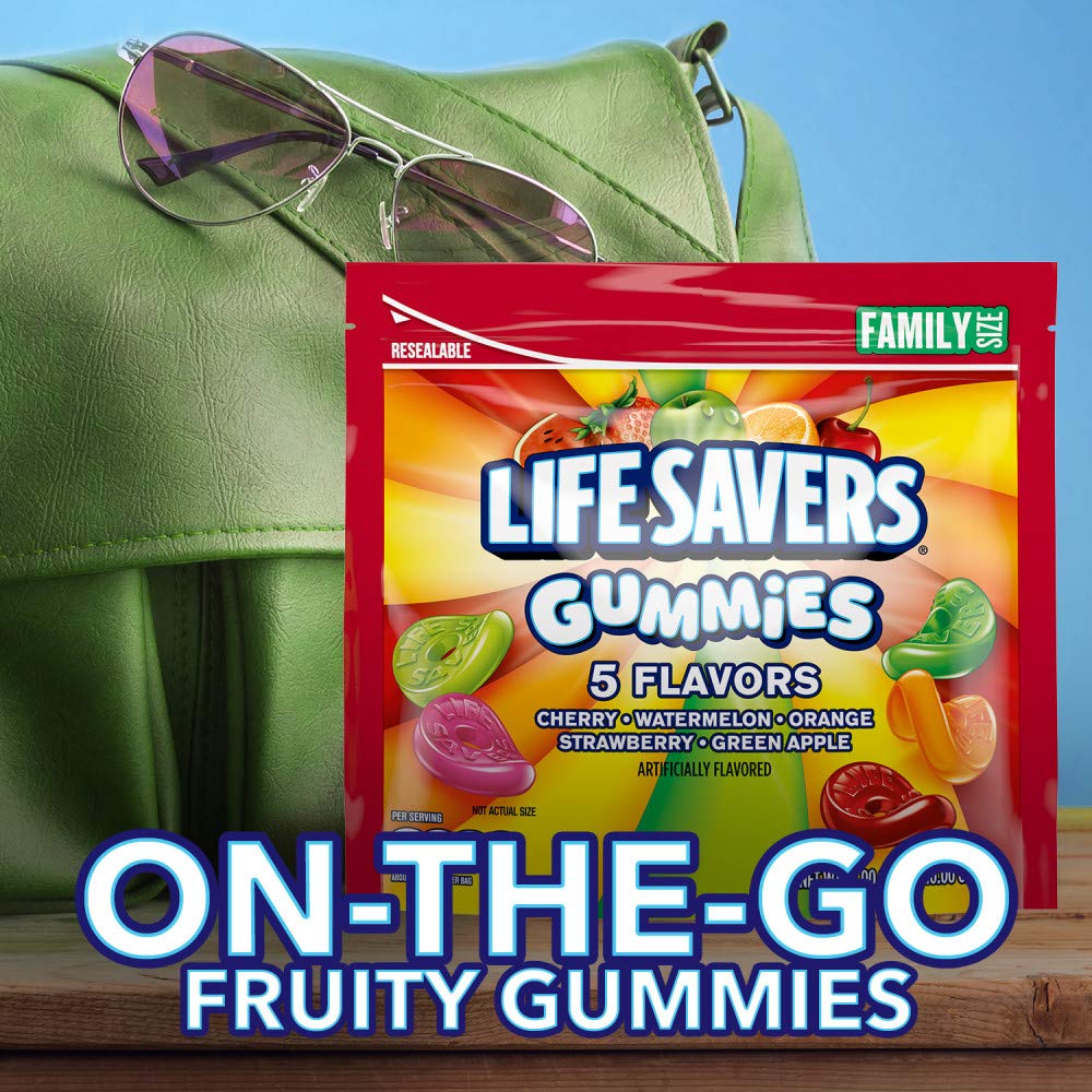 Life Savers comparación de tamaño con regla, ayuda a visualizar cantidad por bolsa