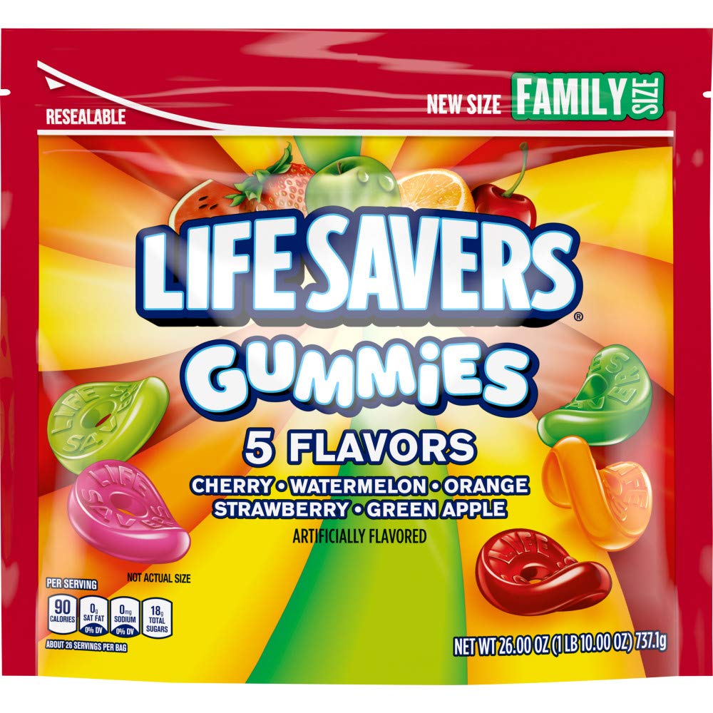 Life Savers vista frontal del paquete de 26 oz mostrando colores y marca, ideal para eventos