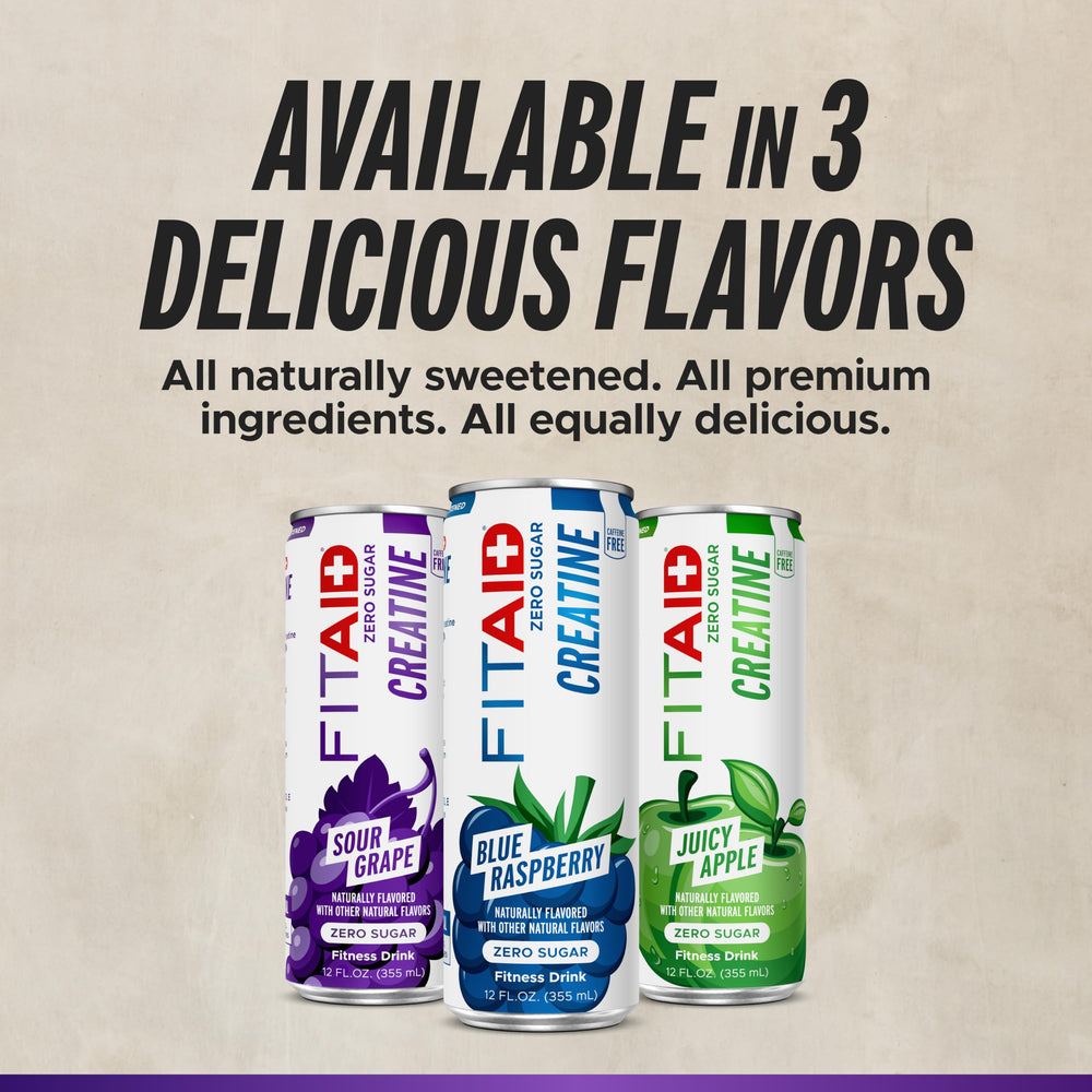 LIFEAID FITAID Creatine pack de 12 latas dispuesto, ideal para suministro postentreno