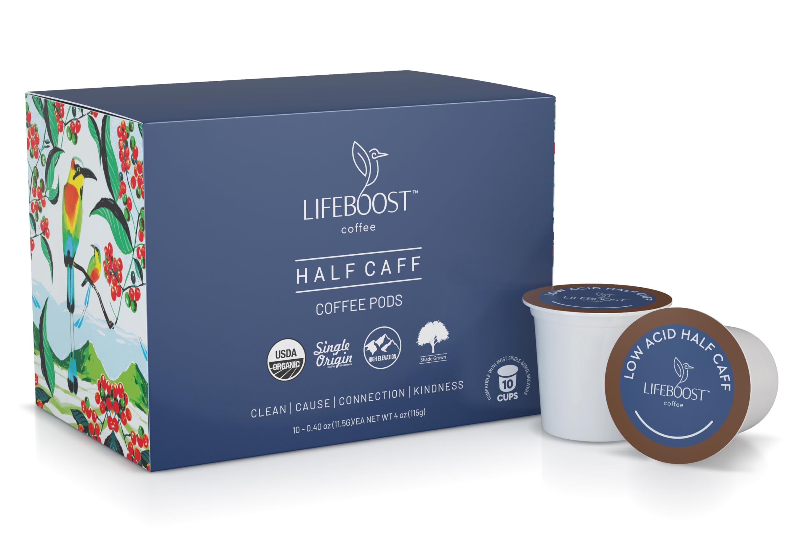 LIFEBOOST caja frontal con K Cups mostrando diseño y beneficio frescura