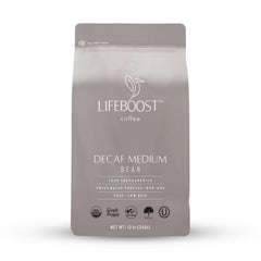 LIFEBOOST frente del empaque 12oz que muestra origen y beneficio de baja acidez