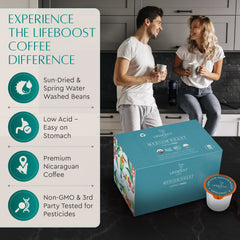LIFEBOOST primer plano de K-Cup para ver textura y sellado higiénico