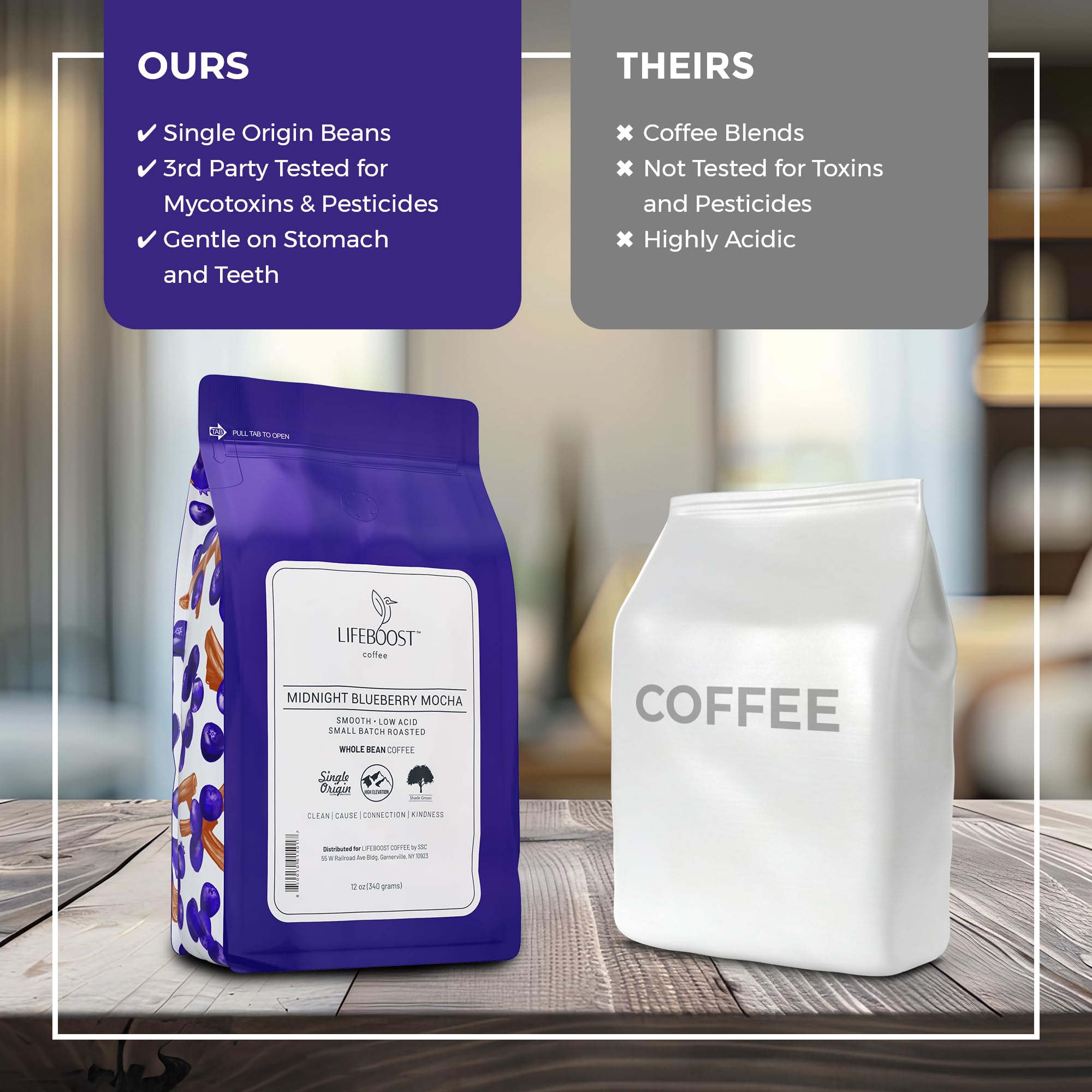 LIFEBOOST taza de café preparada en mano mostrando crema y notas aromáticas tentadoras