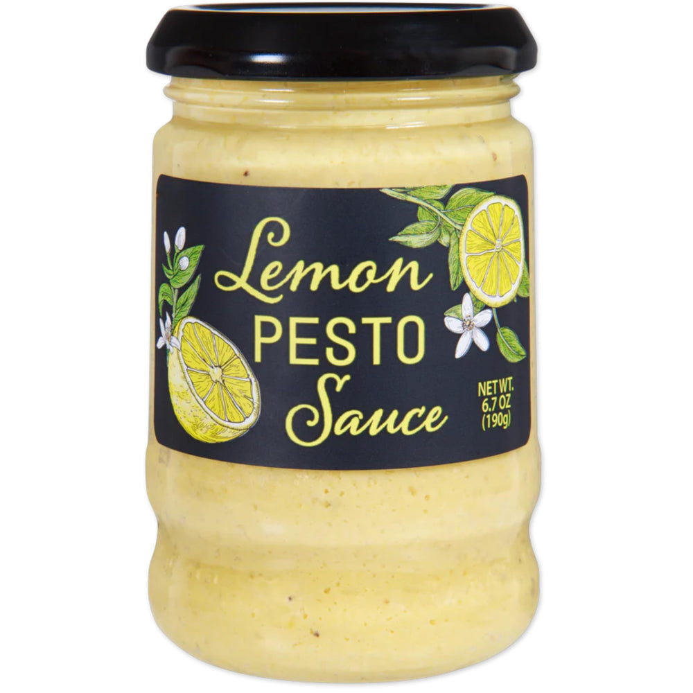 Generic tarro Limited Edition Lemon Pesto Sauce frontal mostrando etiqueta y color cítrico
