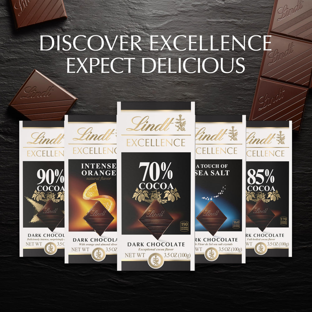 Lindt EXCELLENCE comparación de tamaño junto a una regla, indica escala real