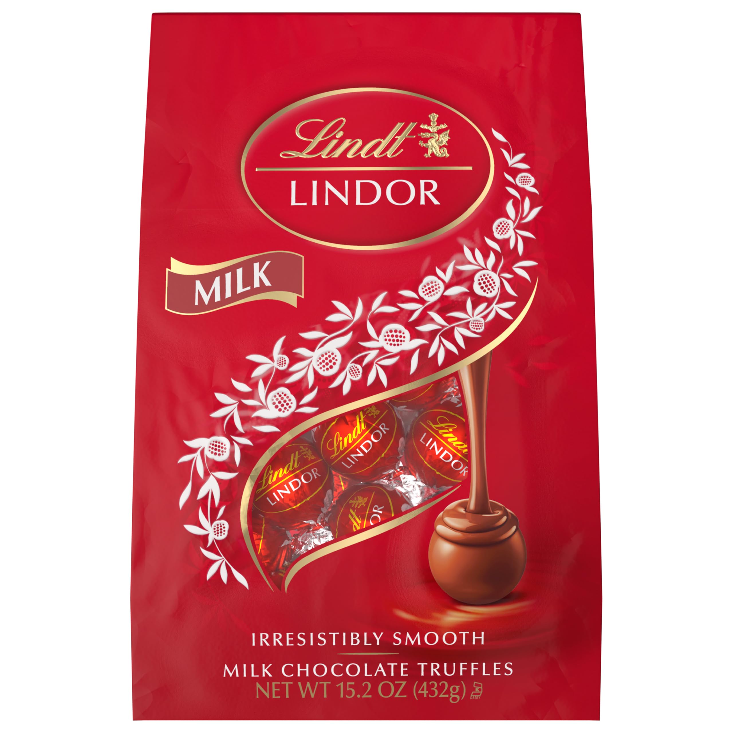 Lindt LINDOR trufa junto a regla para comparar tamaño por porción
