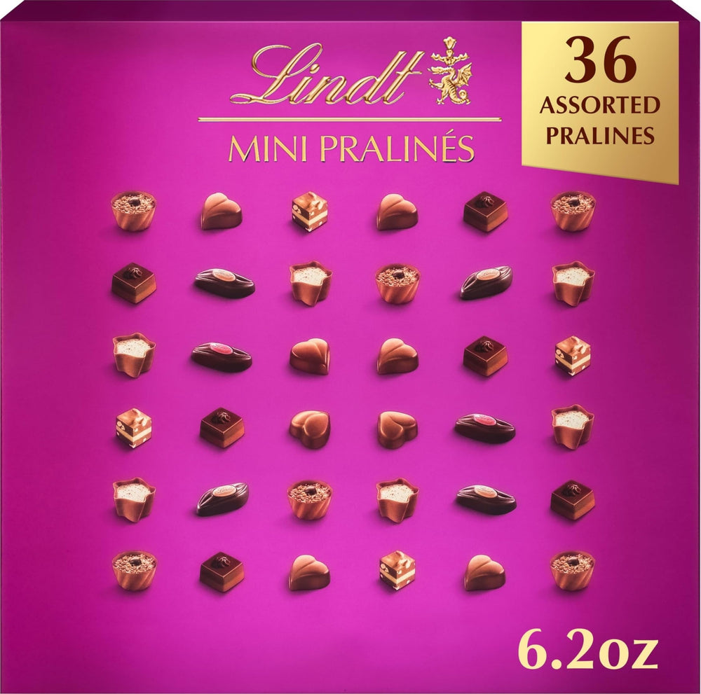 Lindt caja frontal elegante que muestra surtido y utilidad para regalar