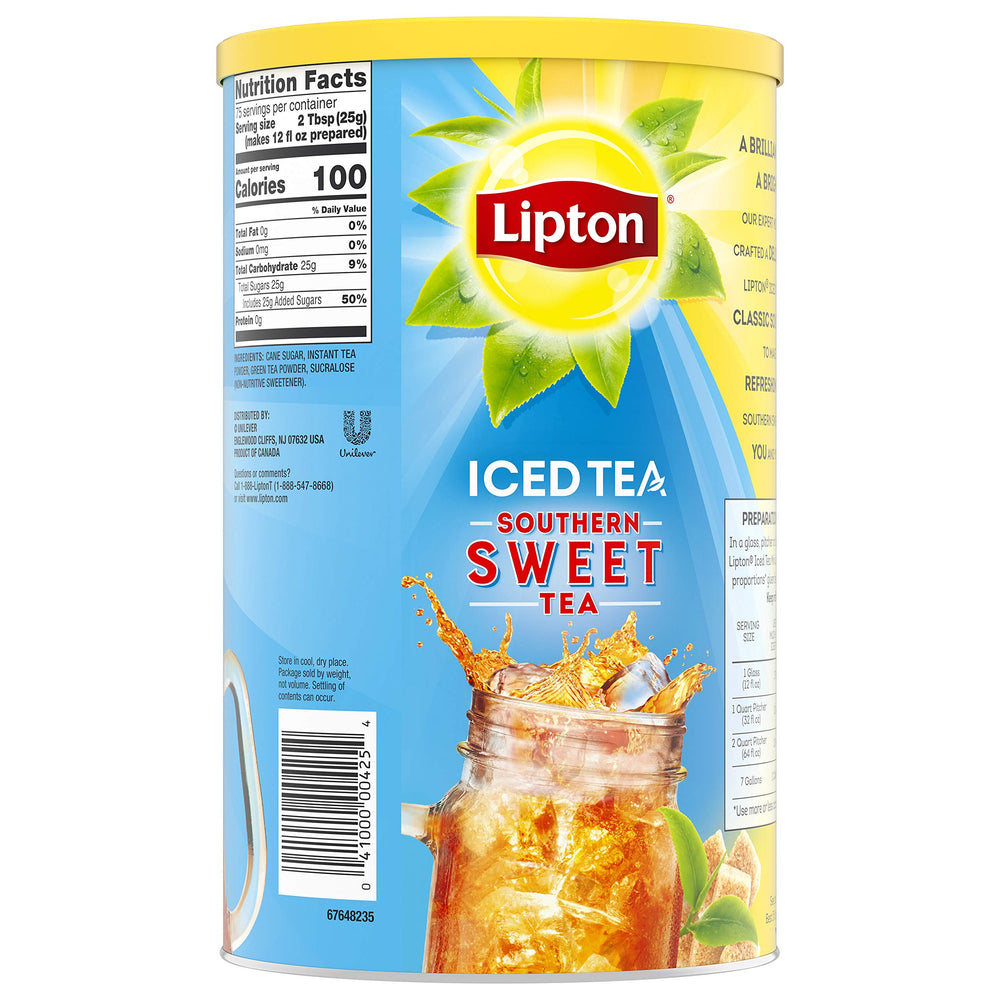 Lipton envase junto a una regla para escala, muestra tamaño y rendimiento