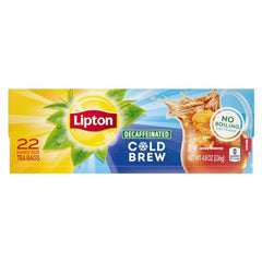 Lipton Decaf frente del paquete mostrando 22 bolsitas y beneficio de conveniencia
