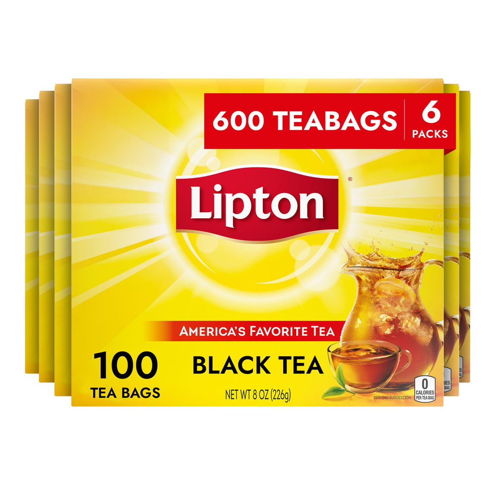 Lipton empaque frontal mostrando 6 paquetes y 600 bolsitas, conveniencia inmediata