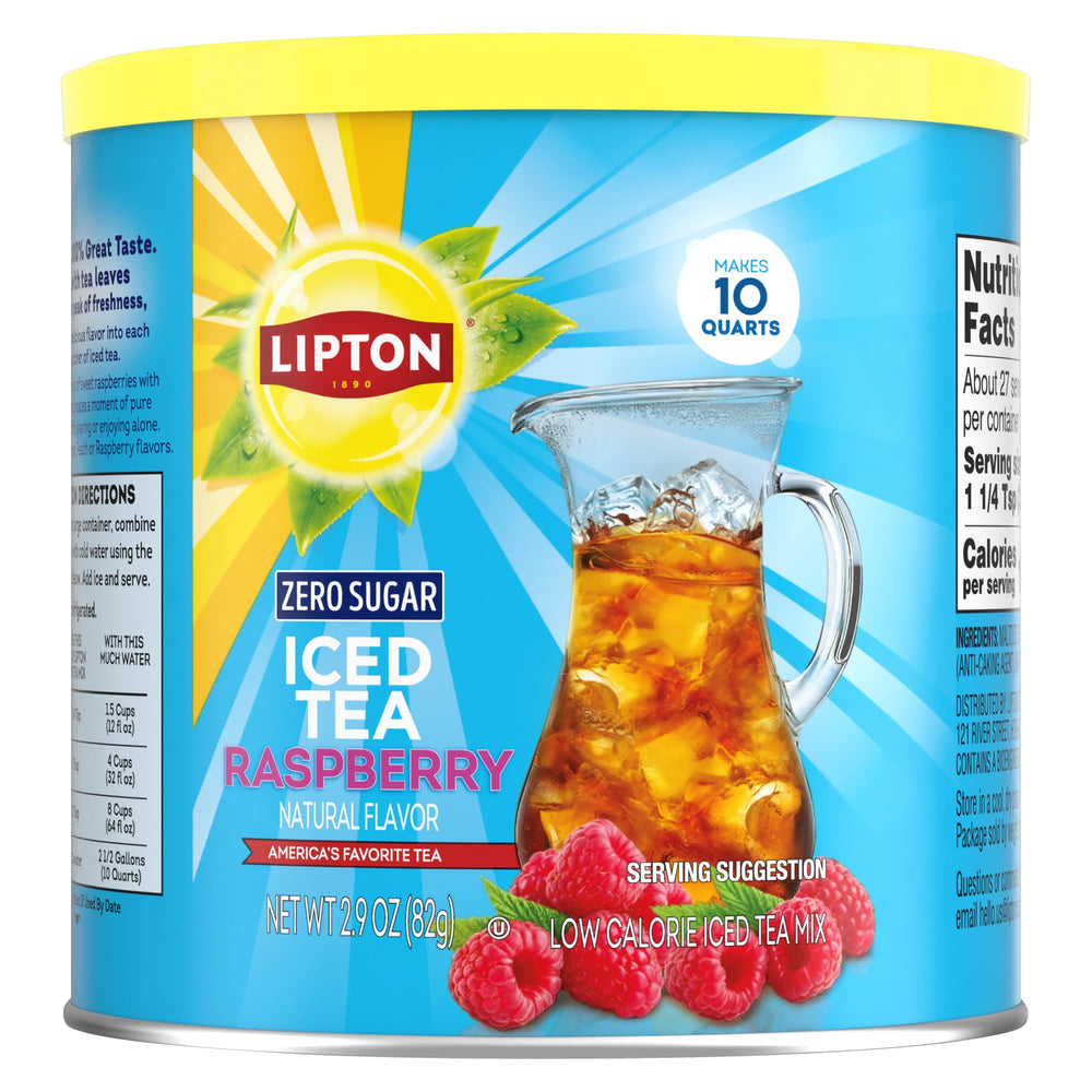 Lipton frambuesa frente del paquete mostrando el rendimiento y facilidad