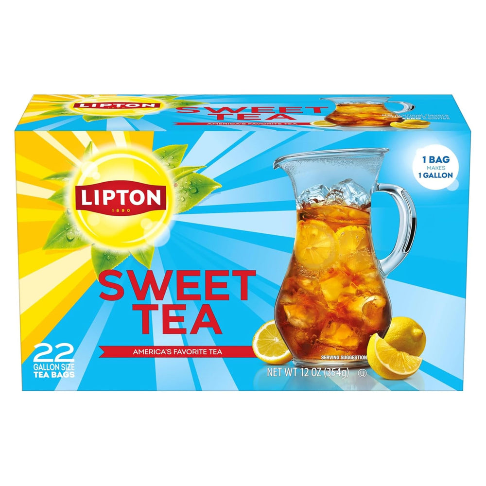 Vaso de té Lipton Southern Sweet Tea con hielo y limón, servible al instante