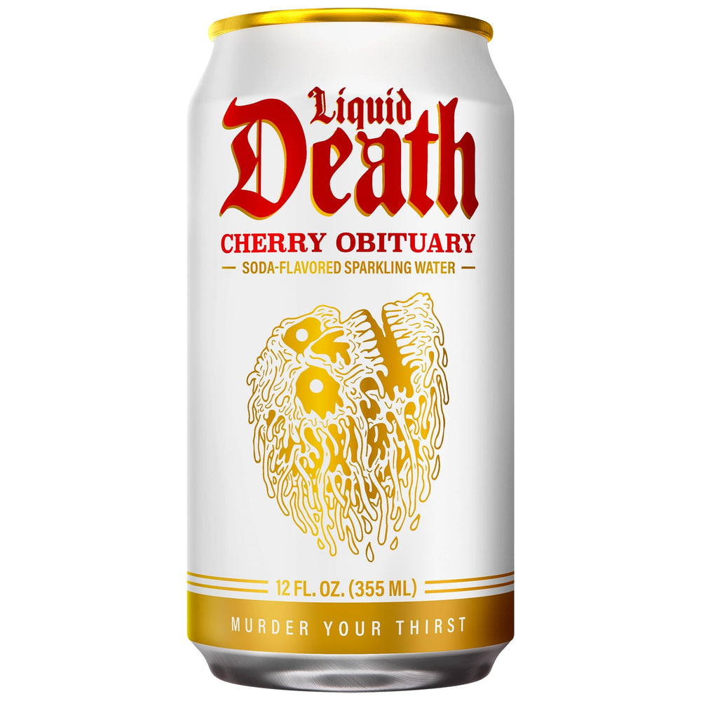 Liquid Death lata abierta con burbujas visibles, refresco estilo soda inmediato