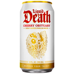 Liquid Death lata abierta con burbujas visibles, refresco estilo soda inmediato