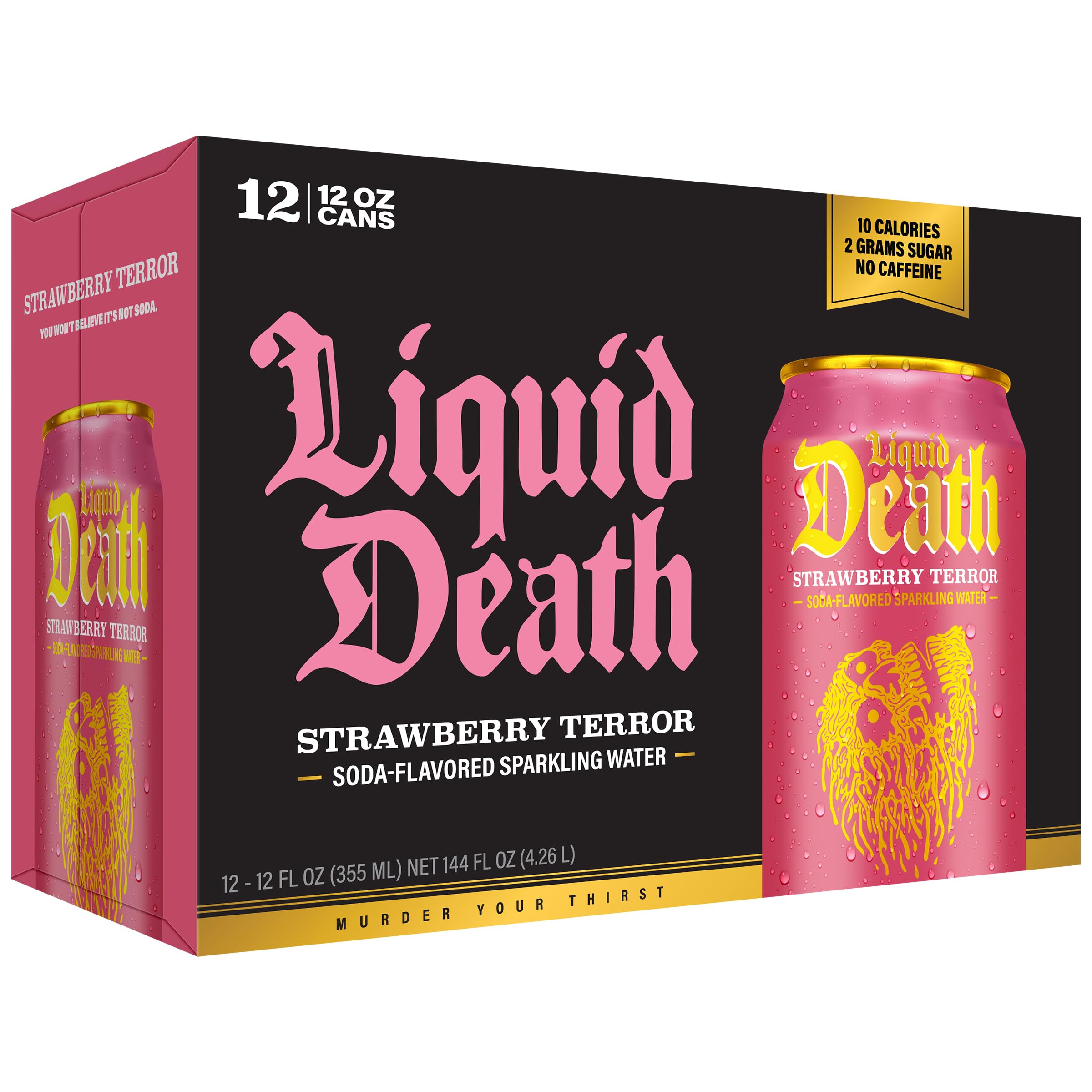 Liquid Death comparación de azúcar ilustrando reducción frente a sodas