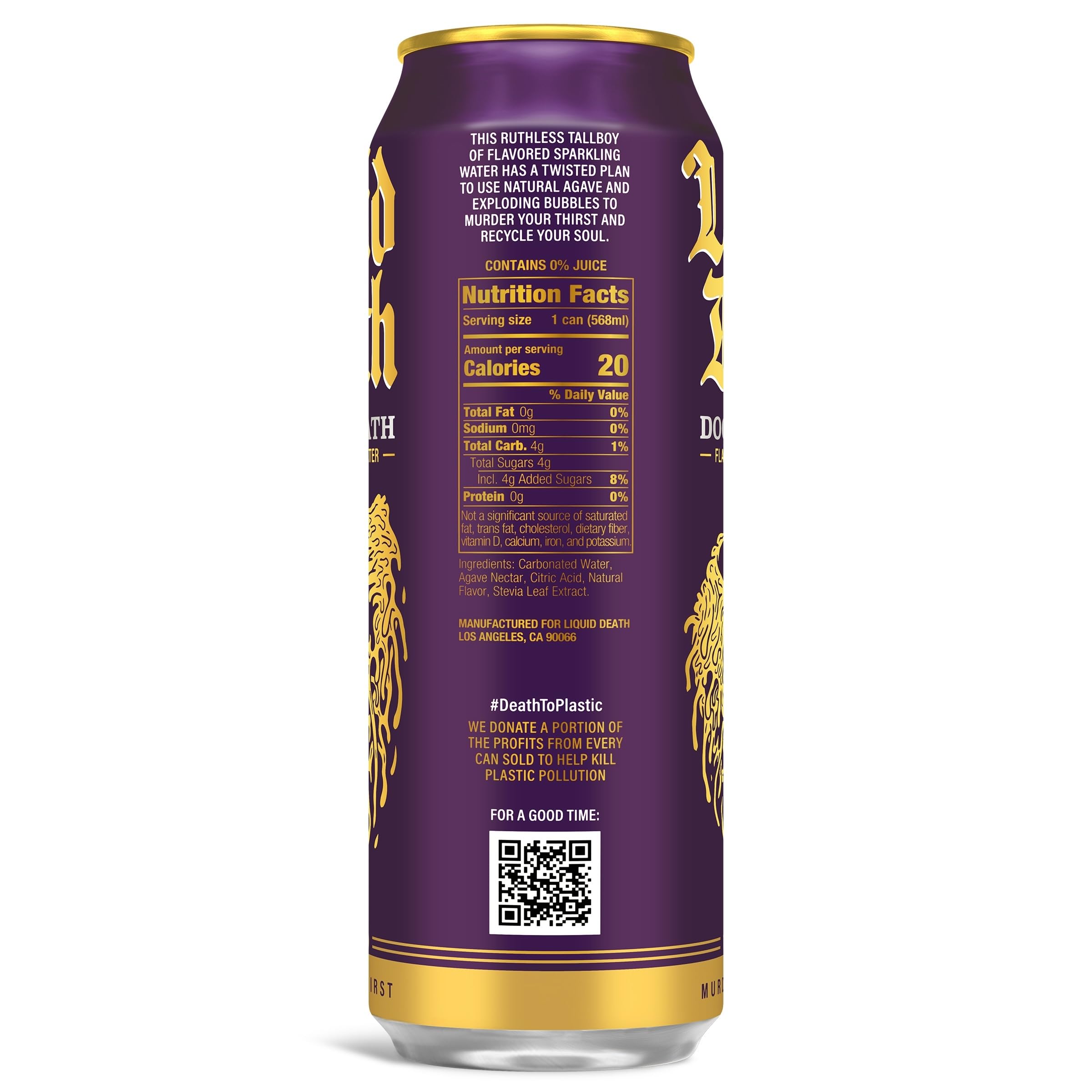 Liquid Death lata en mano comparando escala 19.2 fl oz y conveniencia