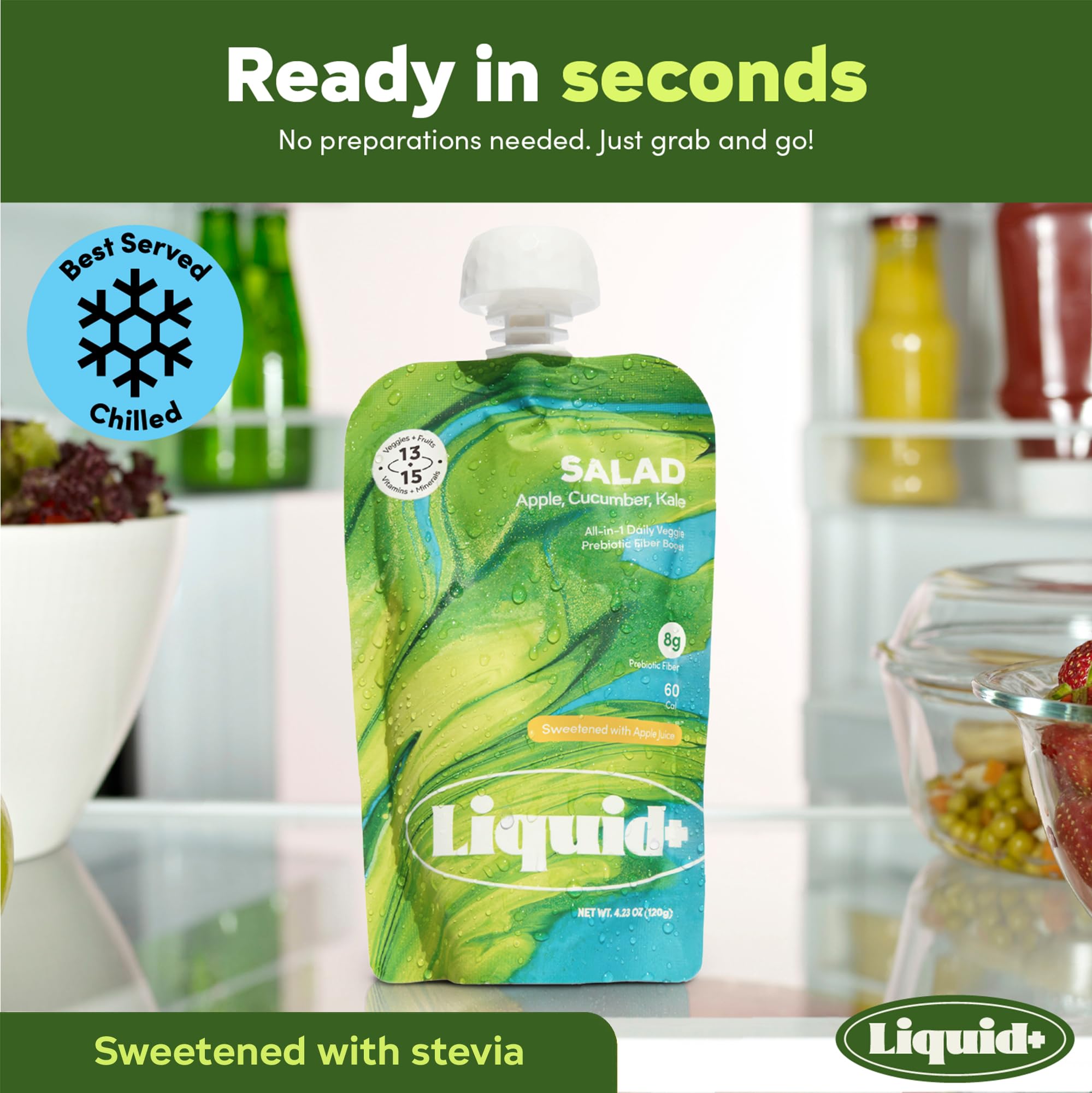 Liquid+ porción vertida en vaso mostrando color natural y textura ligera