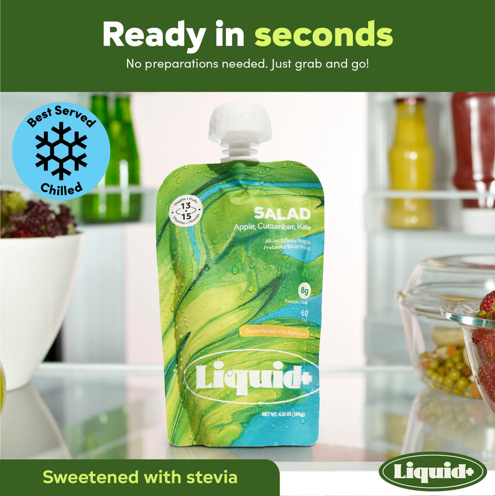 Liquid+ porción vertida en vaso mostrando color natural y textura ligera