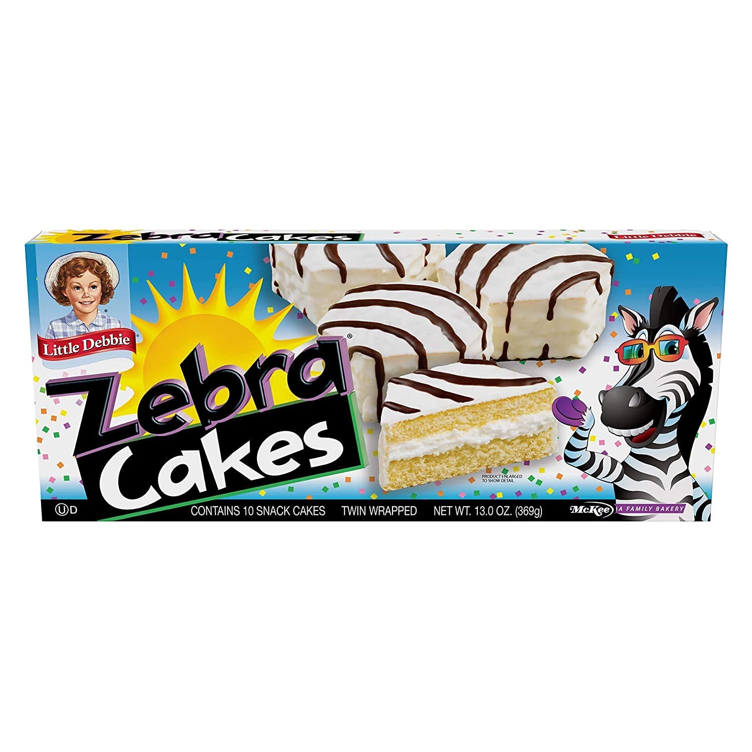 Little Debbie primer plano Cosmic Brownie con chispas coloridas que llaman la atención