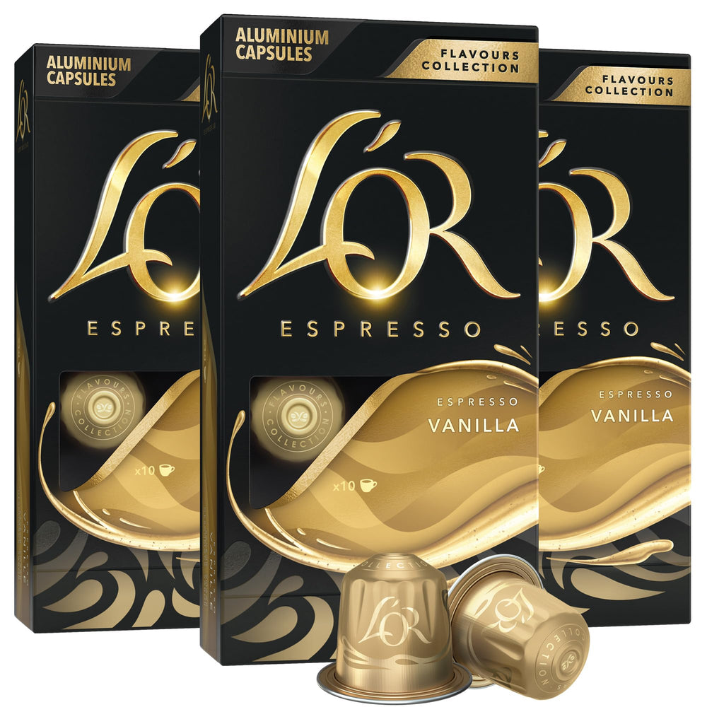 L'OR cápsulas vainilla vista frontal y empaque que muestra claridad del producto