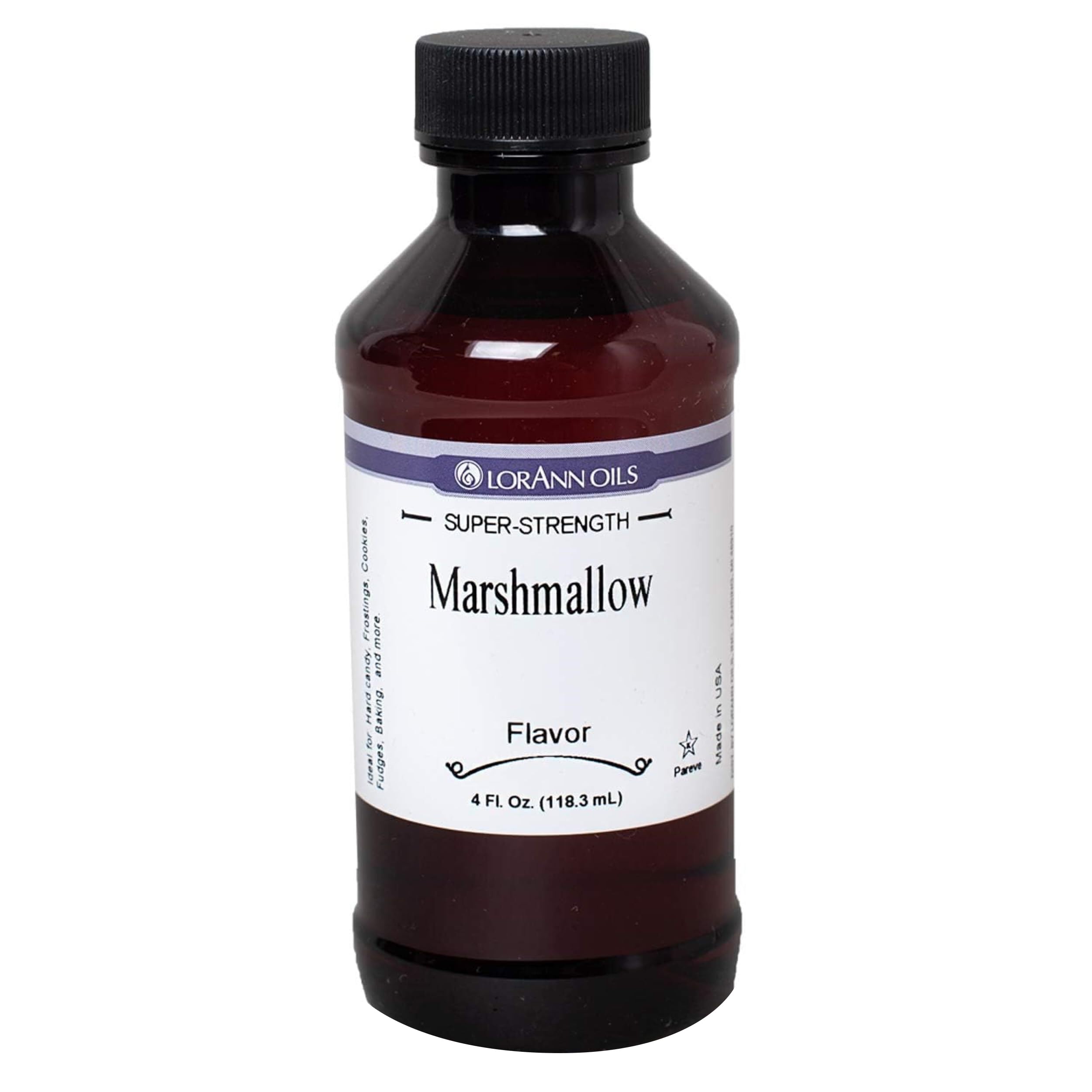 LorAnn Marshmallow botella frontal mostrando etiqueta y tamaño útil