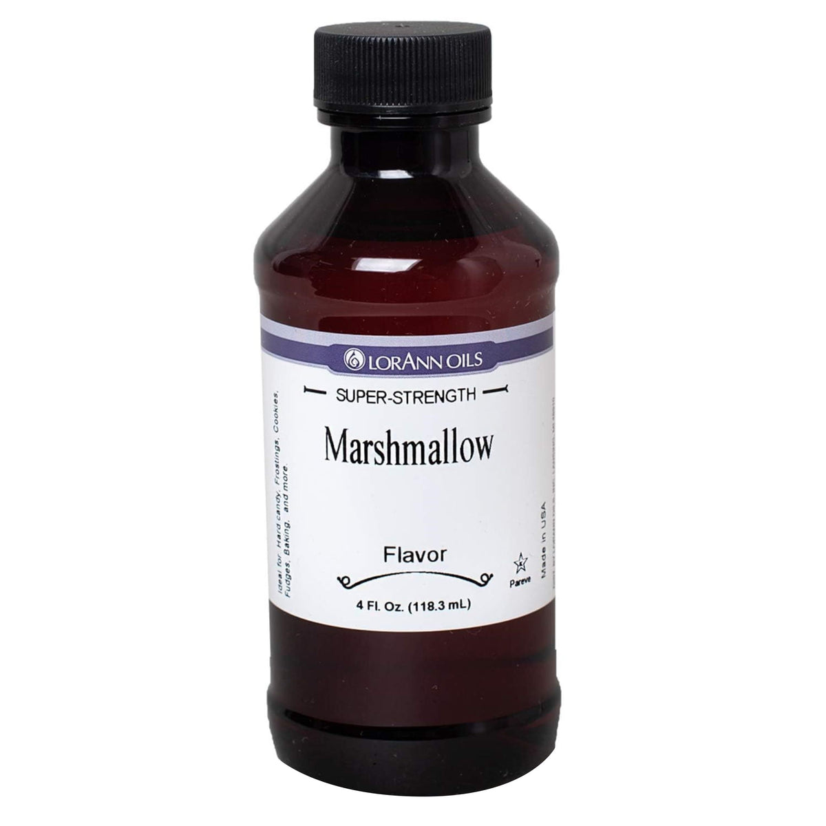 LorAnn Marshmallow botella frontal mostrando etiqueta y tamaño útil