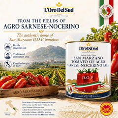L'Oro Del Sud lata abierta con tomates usados en salsa casera, facilita la preparación