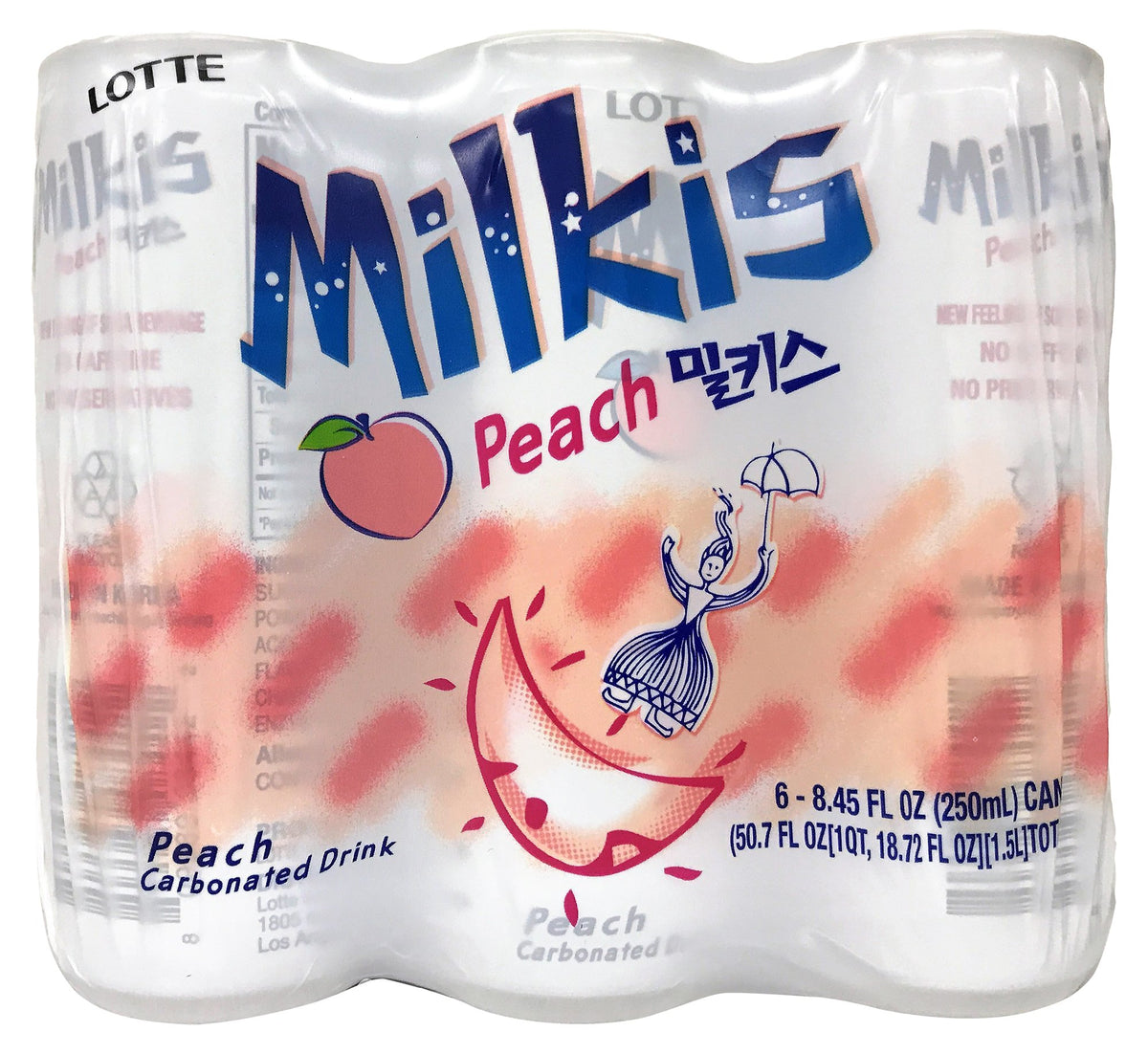 Lotte Milkis melocotón frente de lata mostrando diseño y frescura