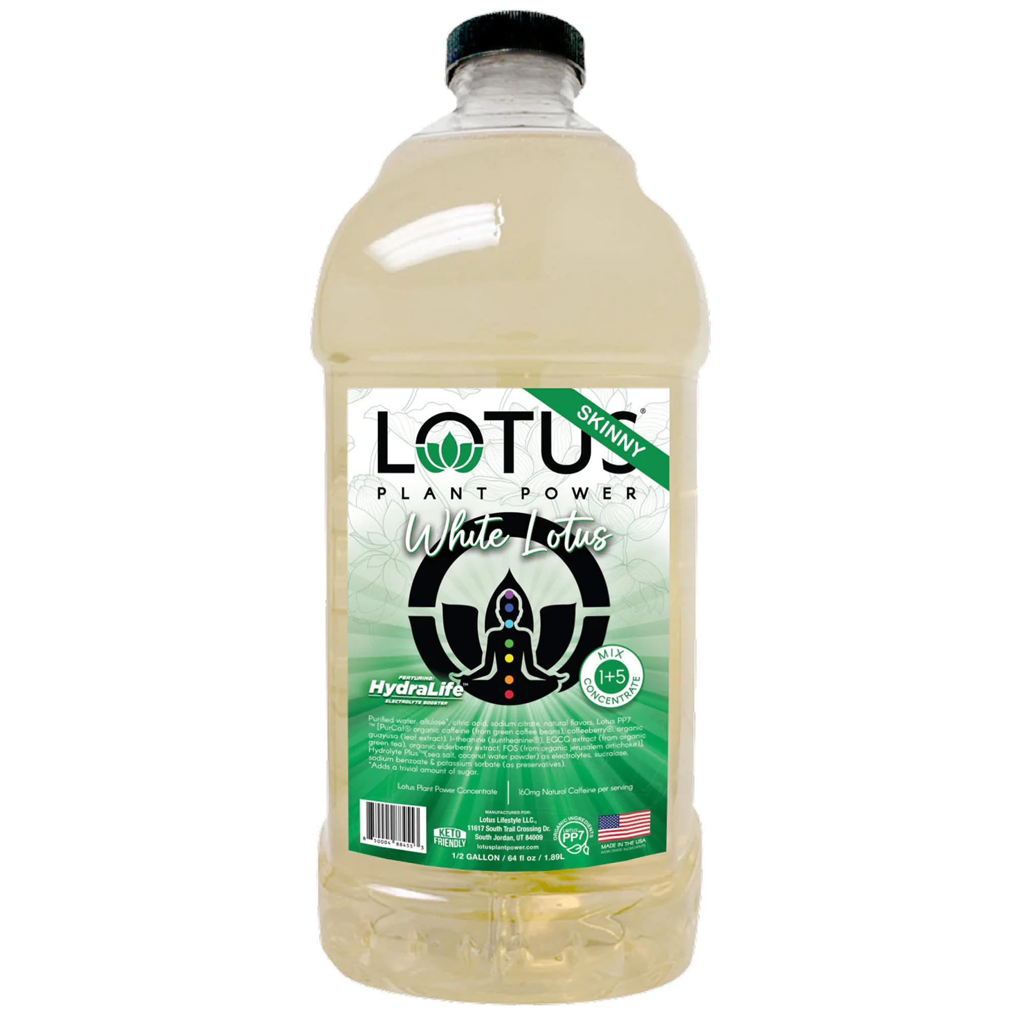 Lotus Plant Power Skinny White Lotus frontal botella mostrando el concentrado y marca