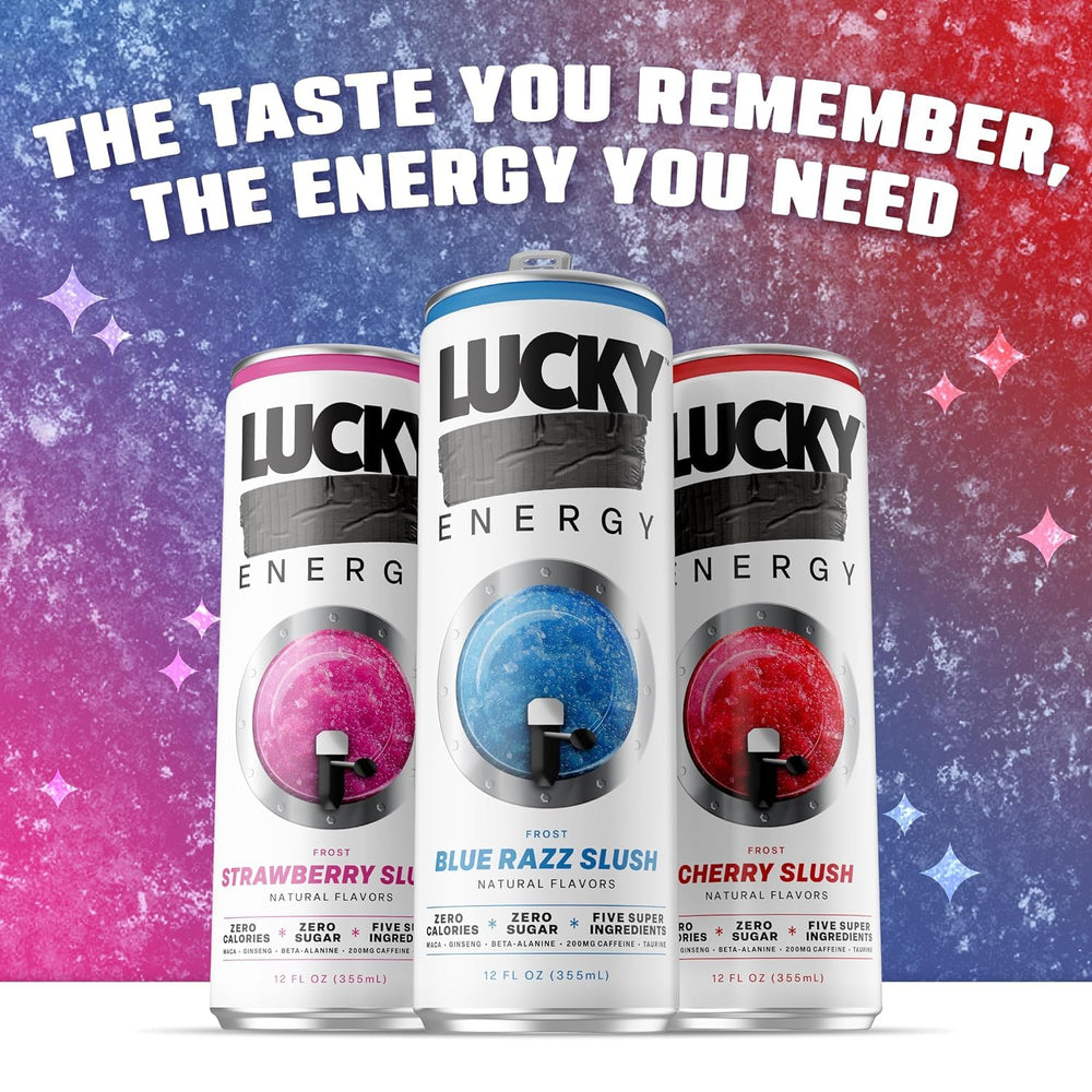 Lucky Energy pack de 12 latas para almacenamiento y conveniencia