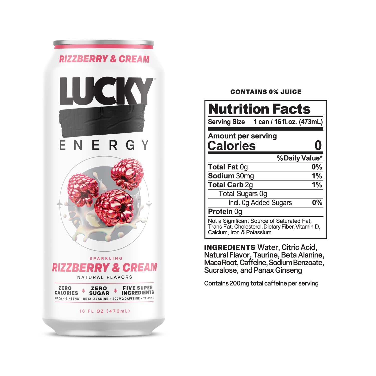 Lucky Energy lata abierta sobre hielo lista para beber y refrescar