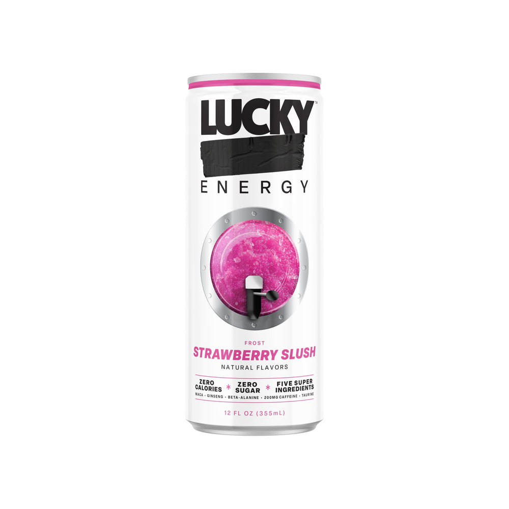 Lucky Energy textura cercana que muestra burbujeo y sabor afrutado
