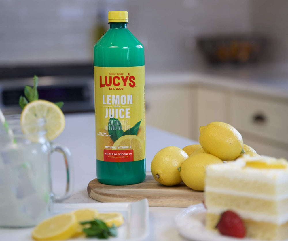 Lucy’s etiqueta en primer plano con ingredientes y legado familiar destacado