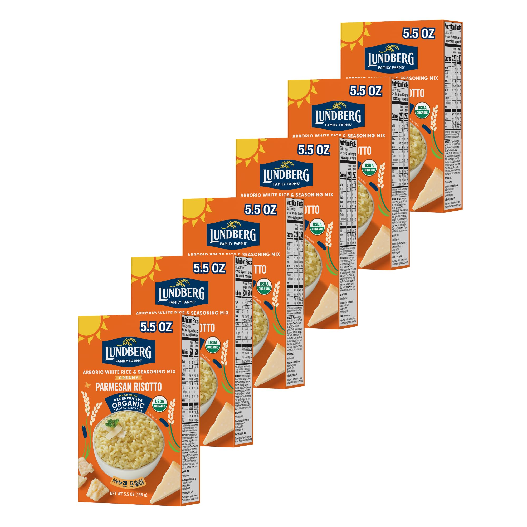 Lundberg empaque frontal del risotto parmesano muestra marca y conveniencia