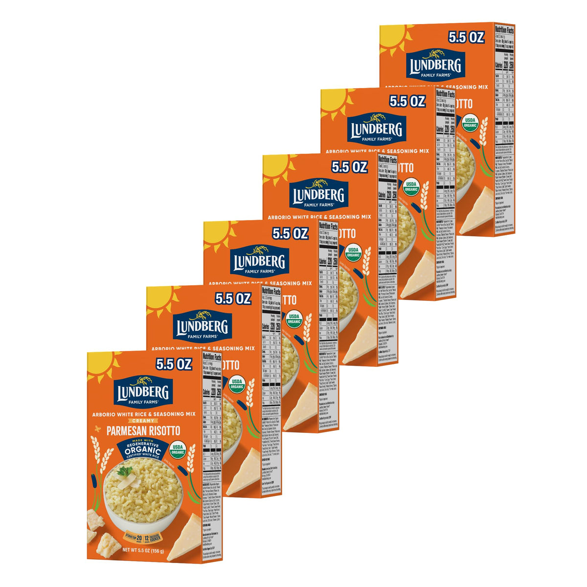 Lundberg empaque frontal del risotto parmesano muestra marca y conveniencia