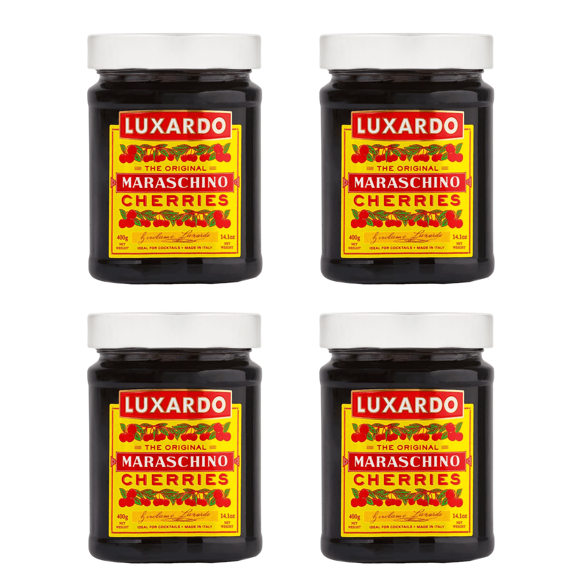 Luxardo frasco frontal mostrando cerezas y etiqueta, mejora presentación