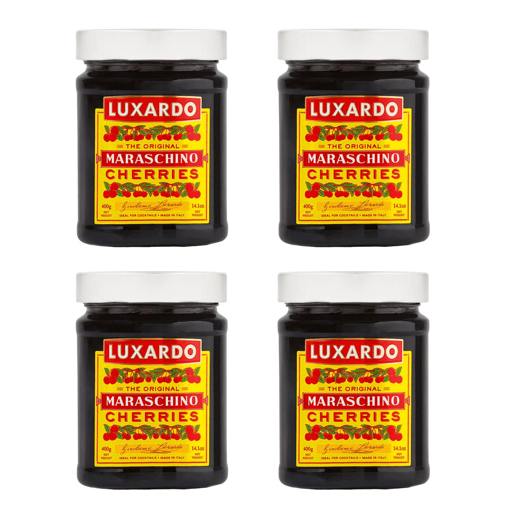 Luxardo frasco frontal mostrando cerezas y etiqueta, mejora presentación